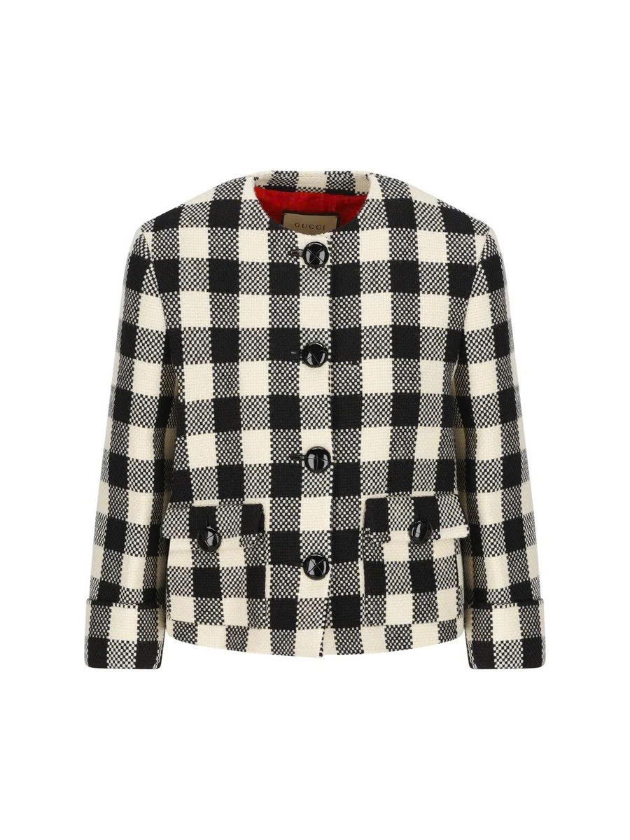 Áo khoác GG da tweed họa tiết caro đen trắng - SNV- 731314