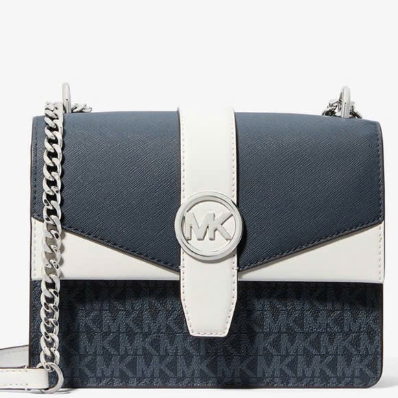 Túi MK Greenwich xanh navy phối trắng logo bạc - 35S5SGRC1B#