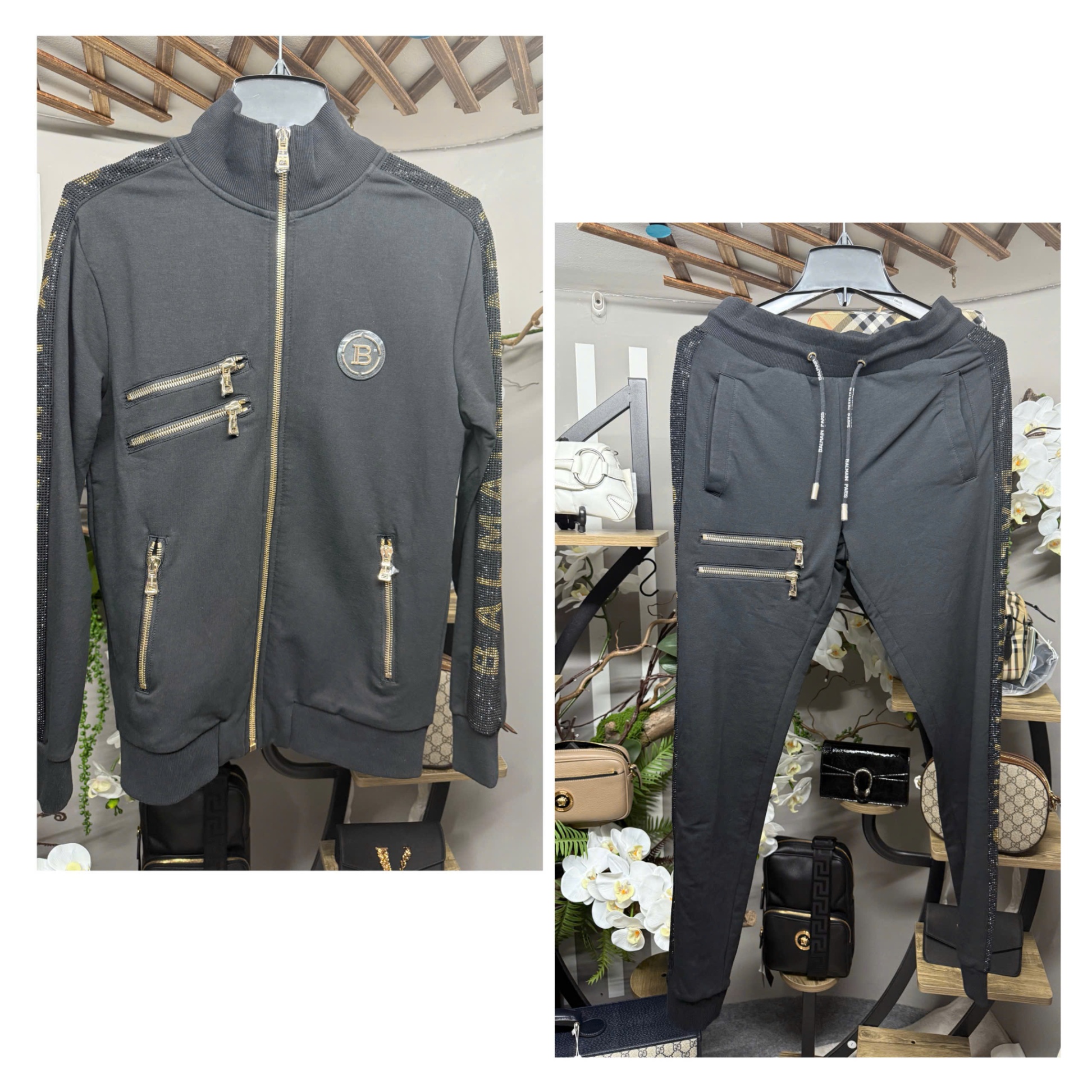 Set nỉ Balmain đen viền đá (LA)