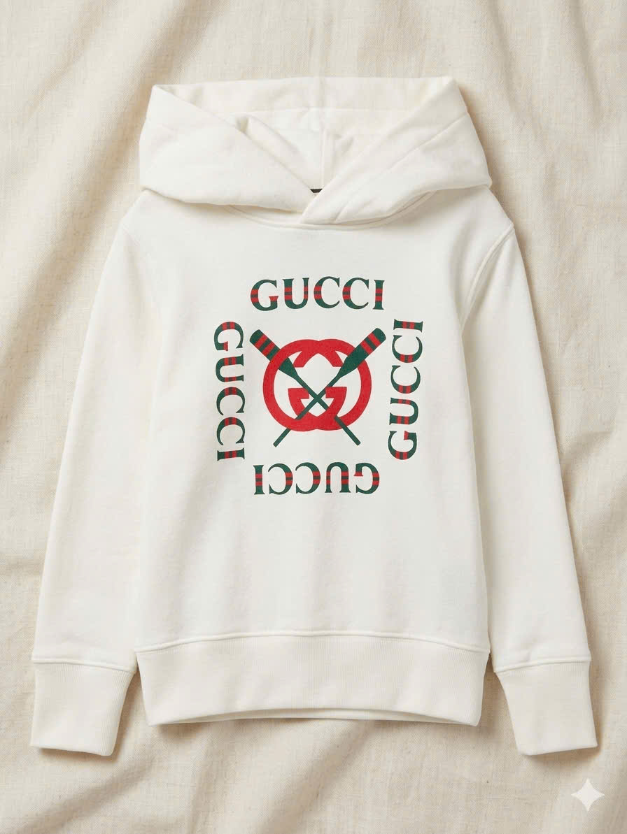 Áo Hoddie GG kid trắng logo chữ xanh 771624