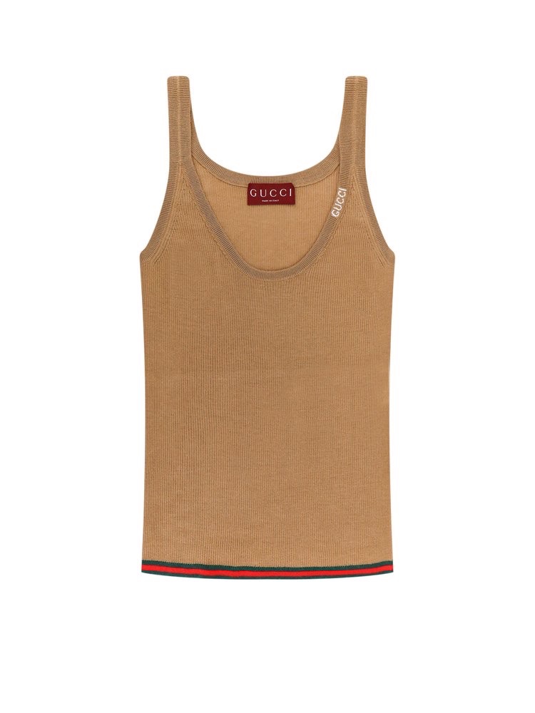 Áo ba lỗ GG màu nâu viền xanh đỏ cashmere - SNV - 782568