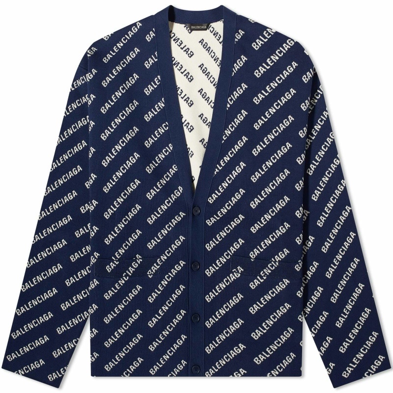 Áo cardigan Balenciaga xanh navy full logo - SNV - 733891