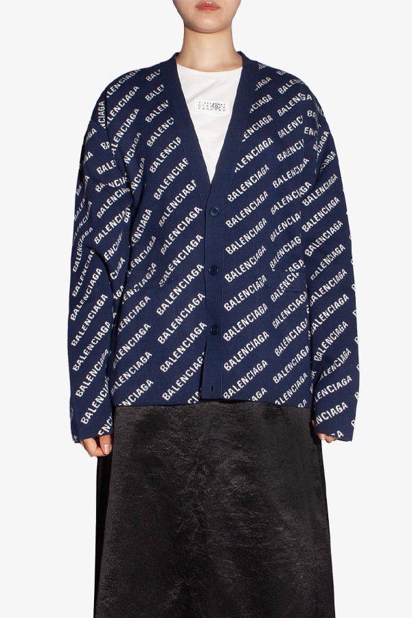 Áo cardigan Balenciaga xanh navy full logo - SNV - 733891