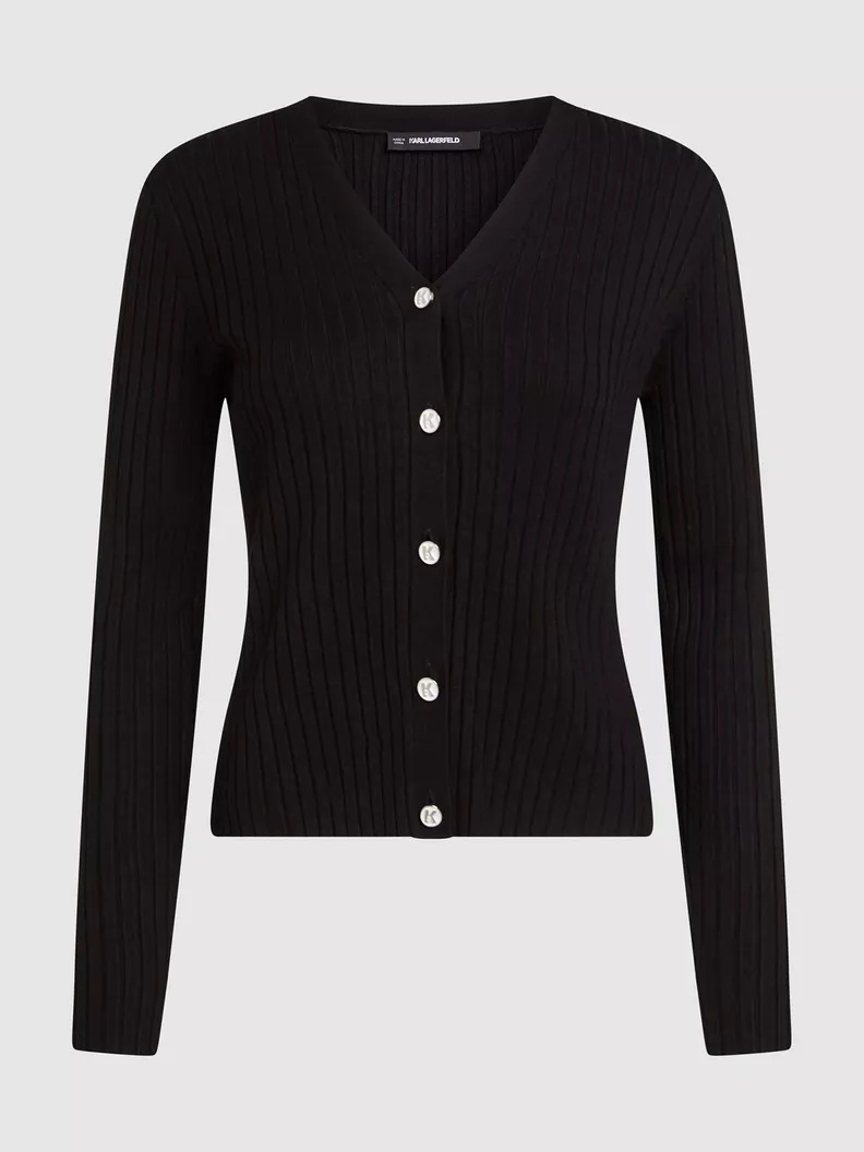 Áo cardigan Karl đen khuy trắng - A2W18004