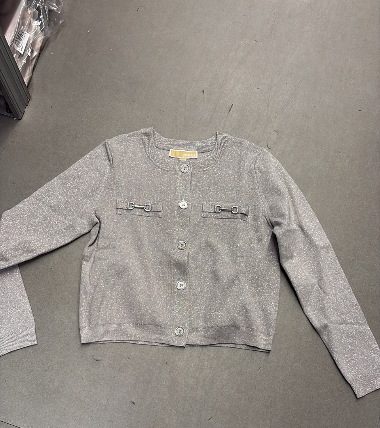 Áo cardigan MK màu bạc ánh kim logo bạc - JS661IZFGQ