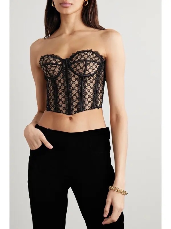 Áo corset GG họa tiết GG viền ren - SNV - 680996