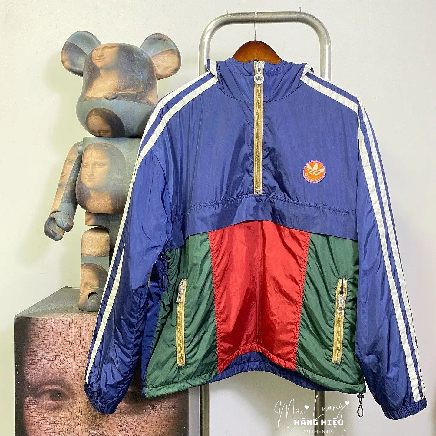 Áo hoodie AGGxADD vải dù màu xanh pha đỏ-SNV-722520