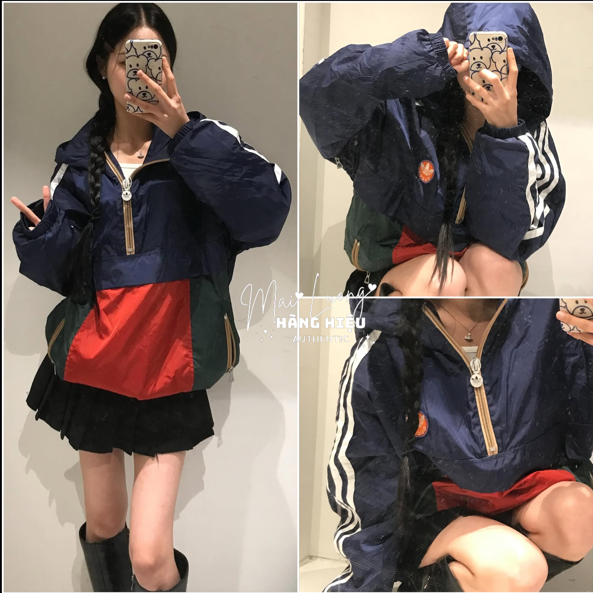 Áo hoodie AGGxADD vải dù màu xanh pha đỏ-SNV-722520