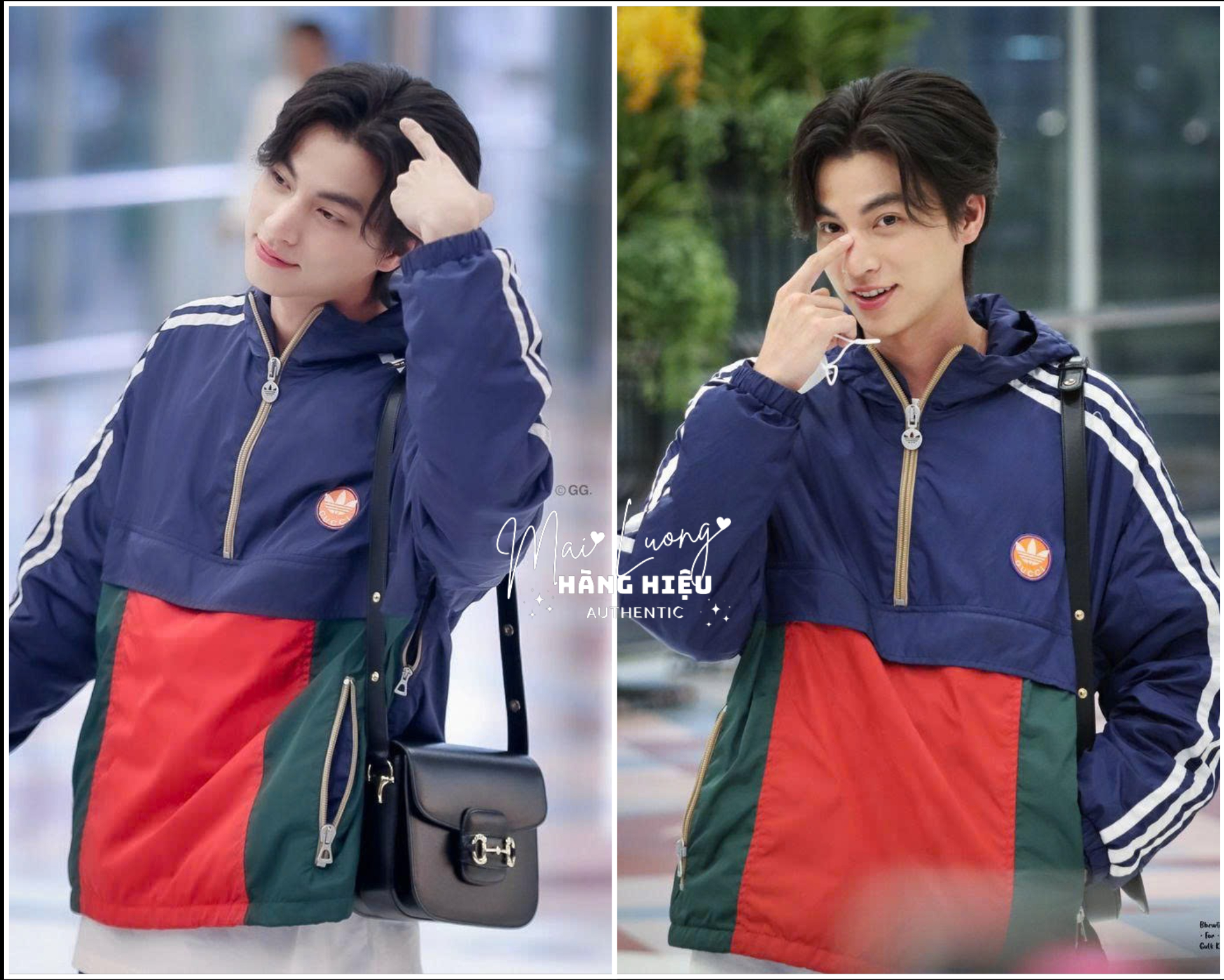 Áo hoodie AGGxADD vải dù màu xanh pha đỏ-SNV-722520
