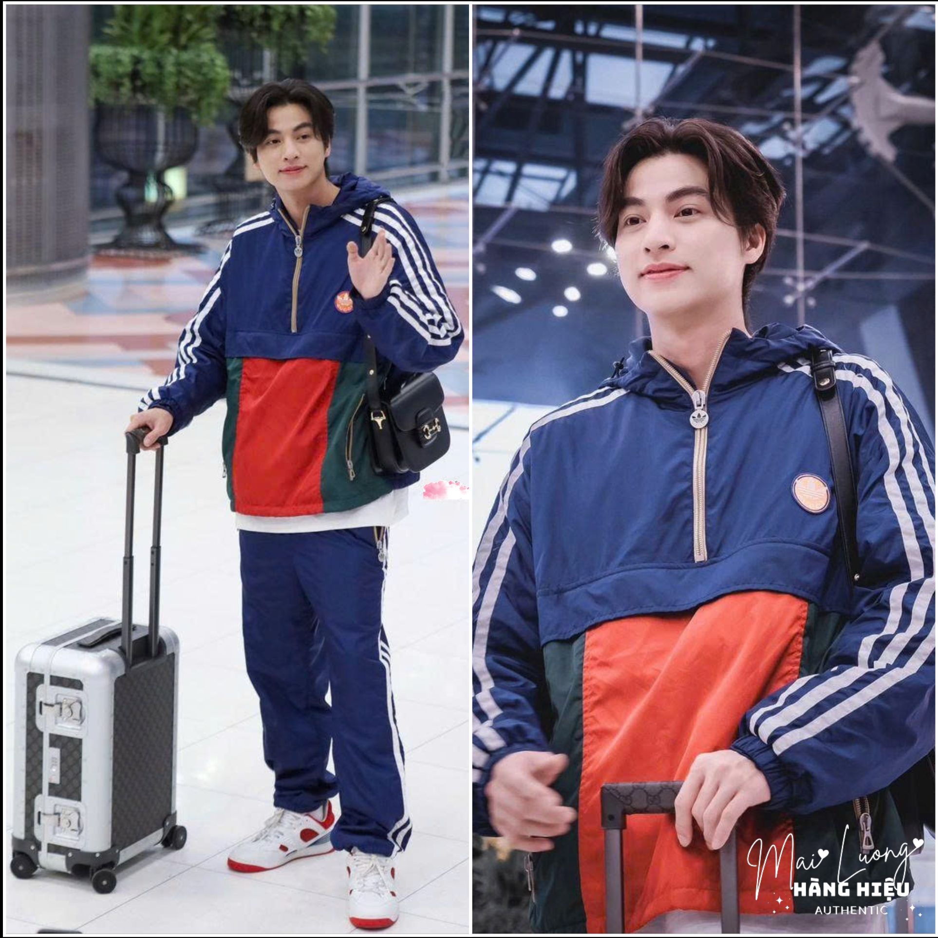 Áo hoodie AGGxADD vải dù màu xanh pha đỏ-SNV-722520