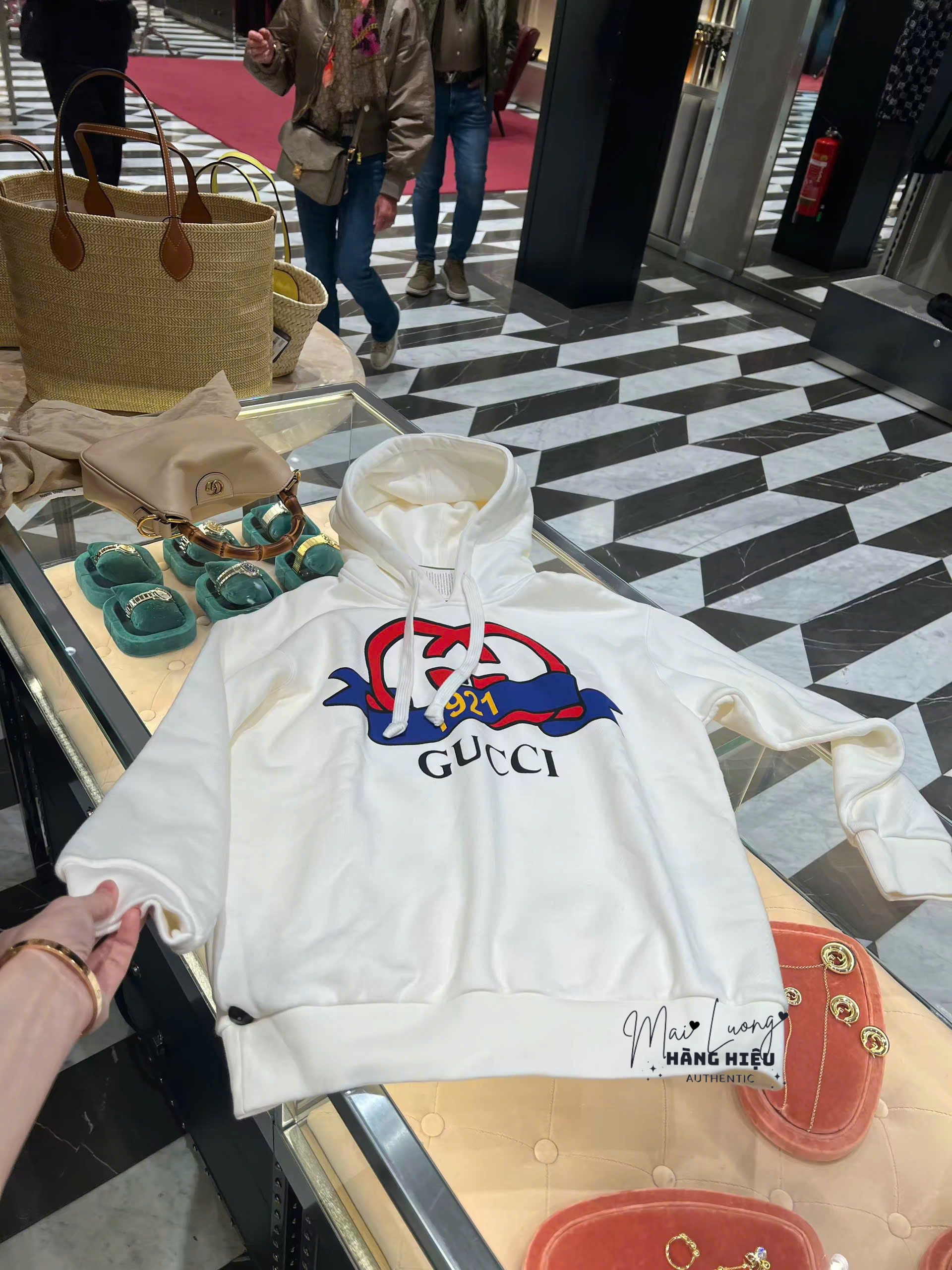 Áo hoodie GG logo lồng đỏ xanh 1921 (717427)