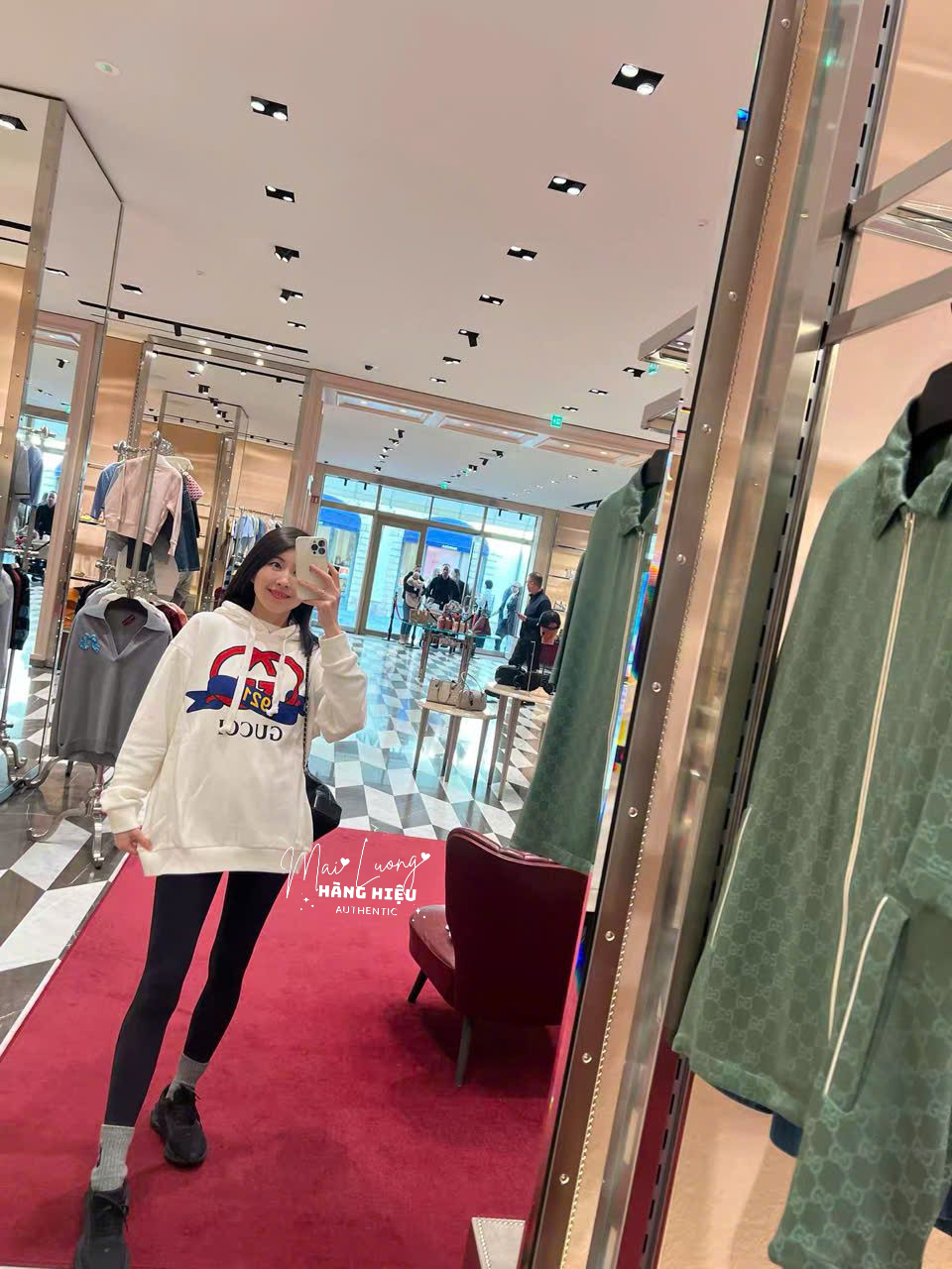 Áo hoodie GG logo lồng đỏ xanh 1921 (717427)