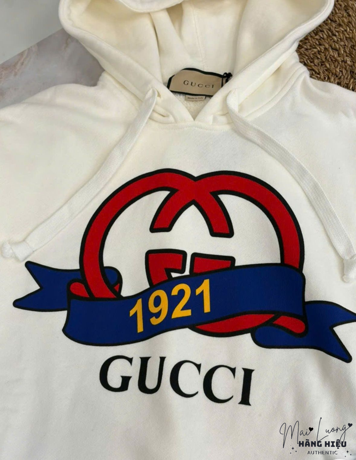 Áo hoodie GG logo lồng đỏ xanh 1921 (717427)