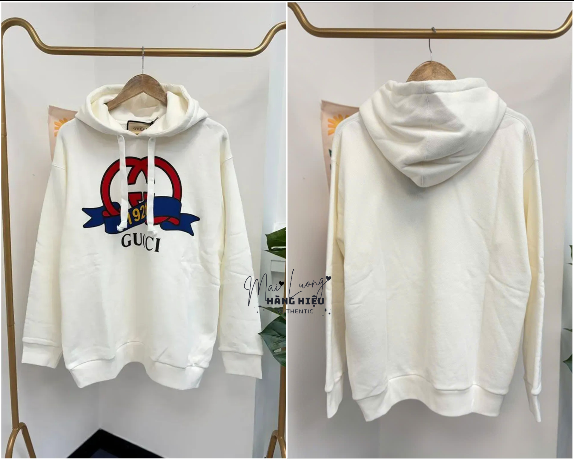 Áo hoodie GG logo lồng đỏ xanh 1921 (717427)