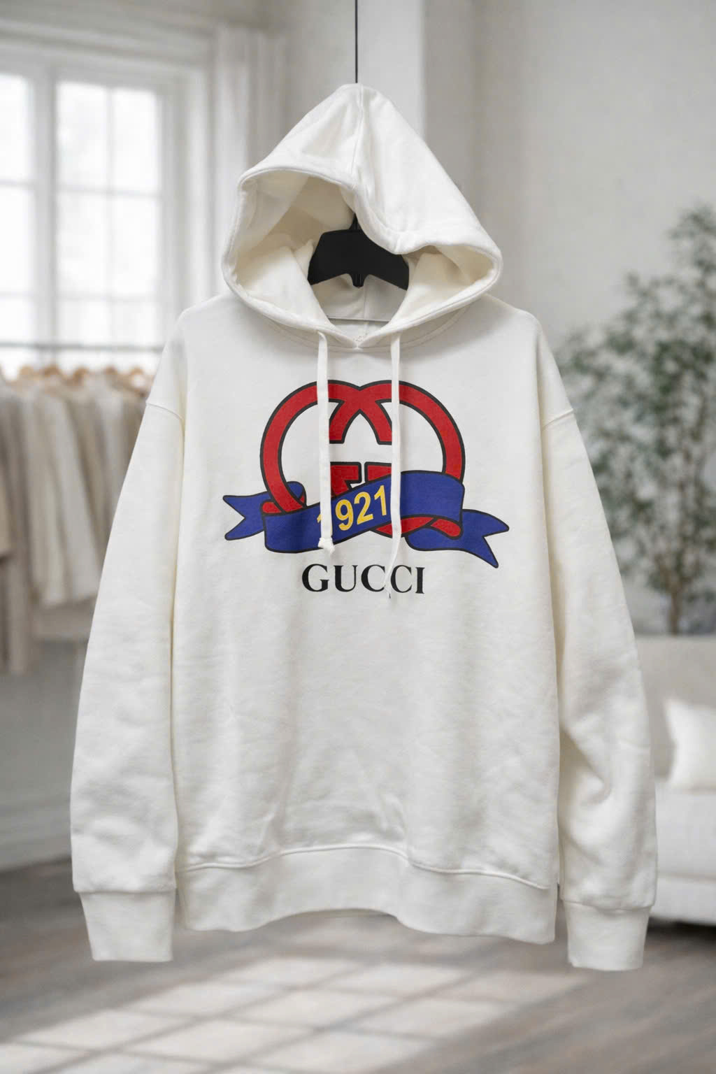 Áo hoodie GG logo lồng đỏ xanh 1921 (717427)