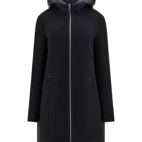 Áo khoác Guess màu đen - dáng lửng + mũ