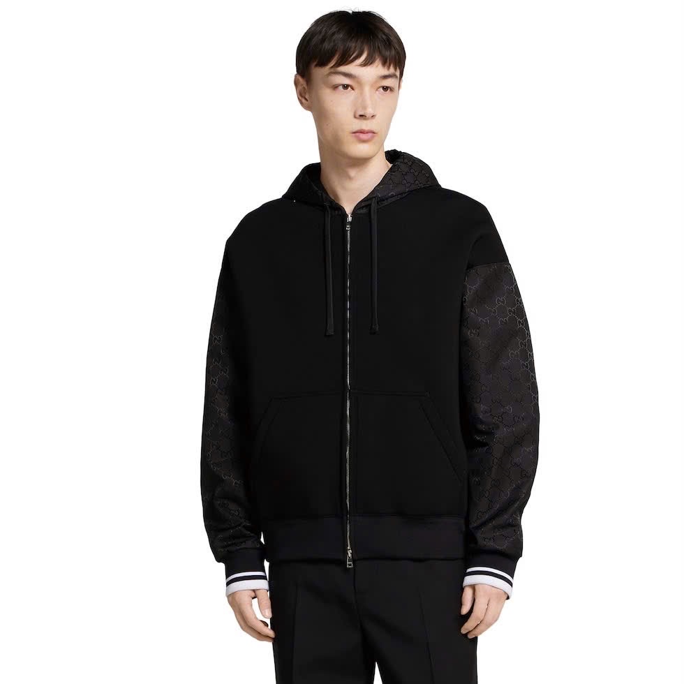 Áo khoác nỉ GG đen khóa zip - SNV - 825340