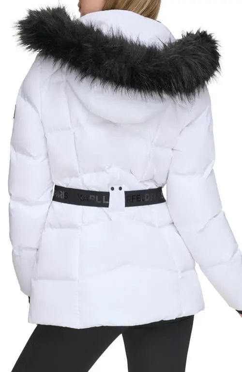Áo khoác phao Karl trắng có mũ + belt - LWEMP917