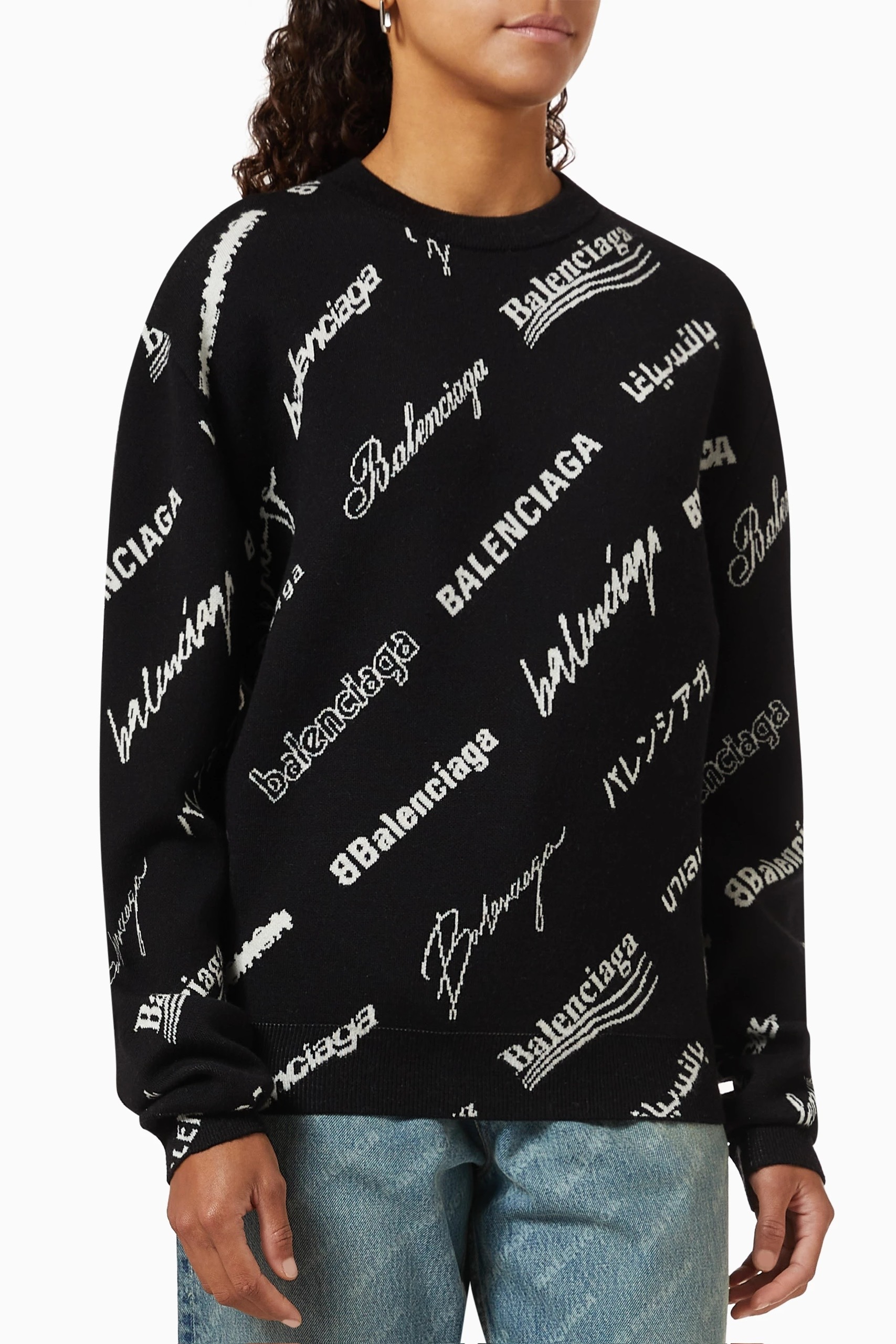 Áo len Balenciaga đen logo chữ trắng - SNV - 724869