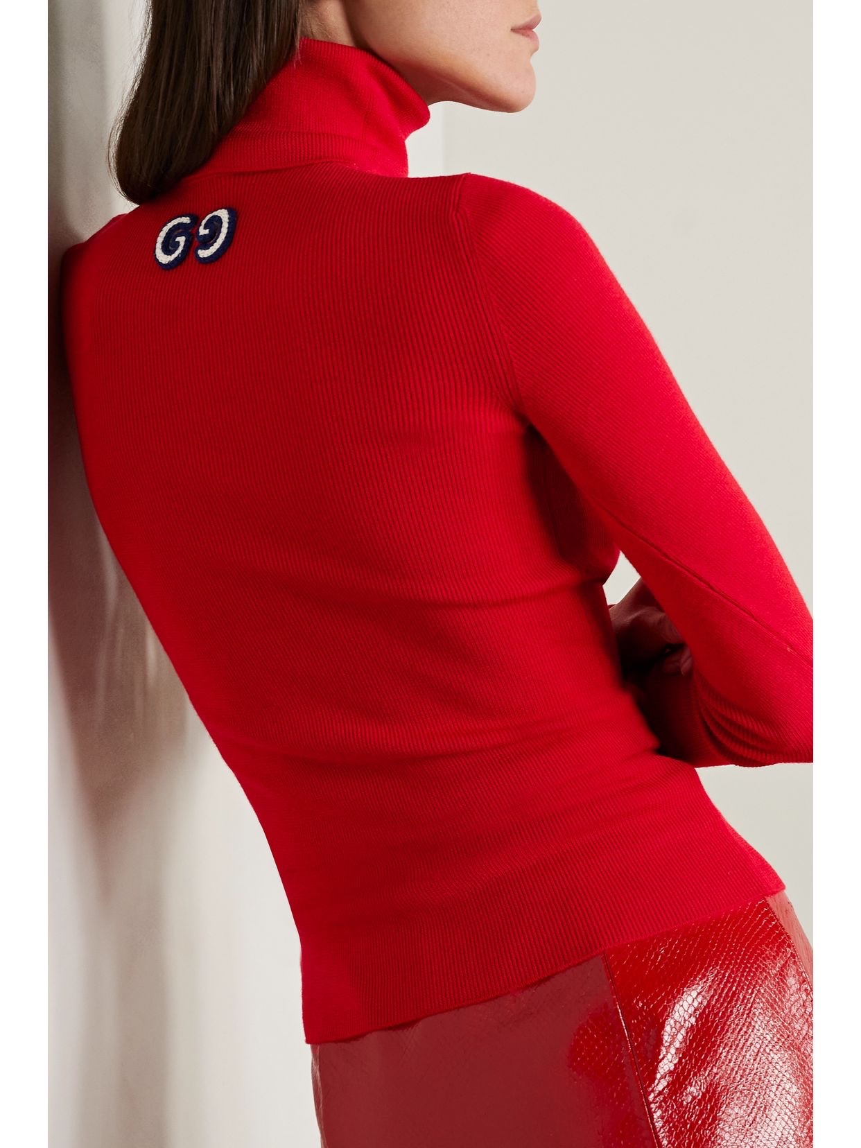 Áo len GG cổ cao màu đỏ - 718576