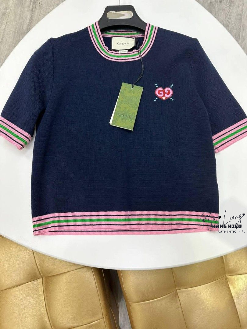 Áo len GG xanh navy nền hồng logo thêu - SNV - 782254
