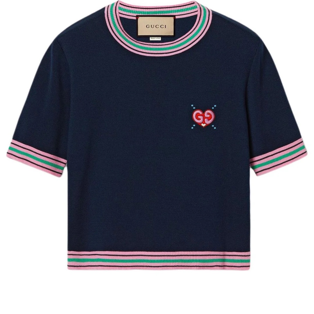 Áo len GG xanh navy nền hồng logo thêu - SNV - 782254