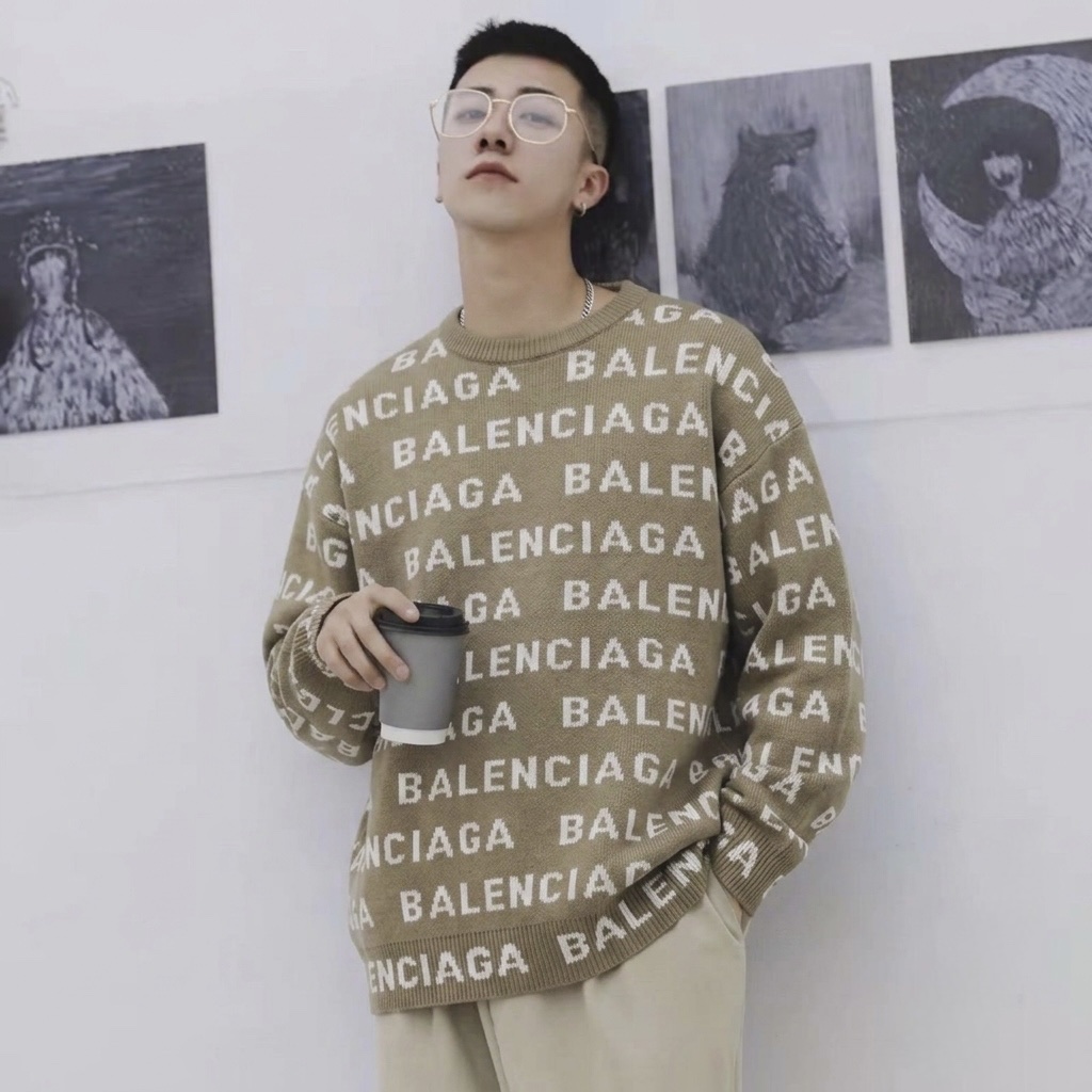 Áo len balenciaga nâu full logo trắng - SNV - 761596