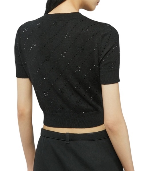 Áo len cashmere GG đen logo đính đá - SNV - 773399