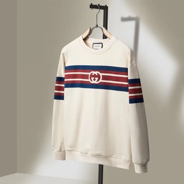 Áo nỉ kid GG trắng ngà sọc xanh đỏ - SNV - 627964