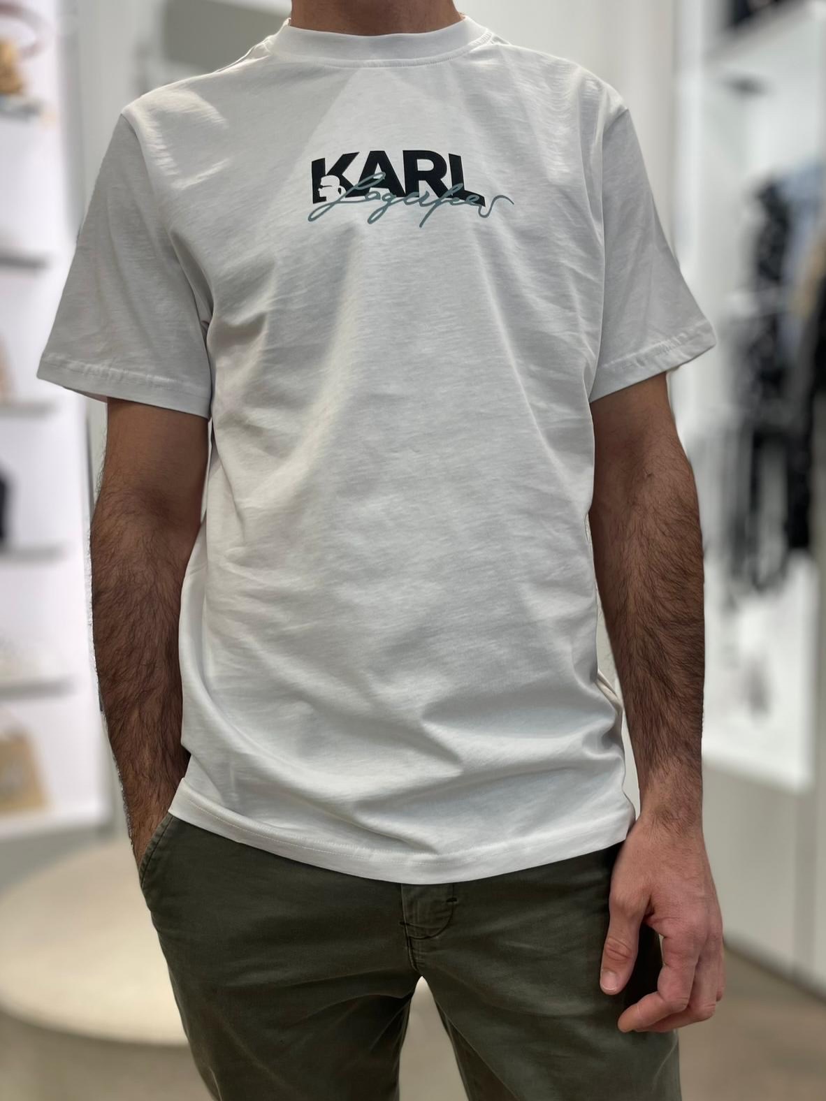 Áo phông Karl nam trắng logo đen xanh - BSM17008