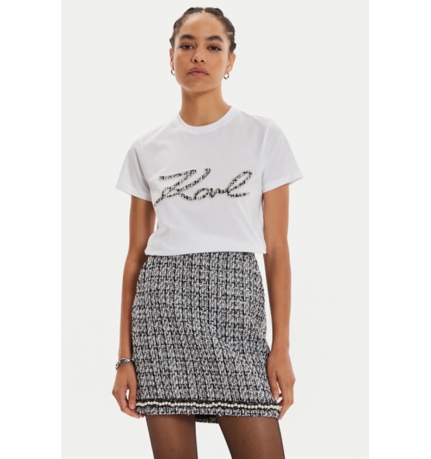 Áo phông Karl trắng boucle signature - trắng logo đen - 246W1715