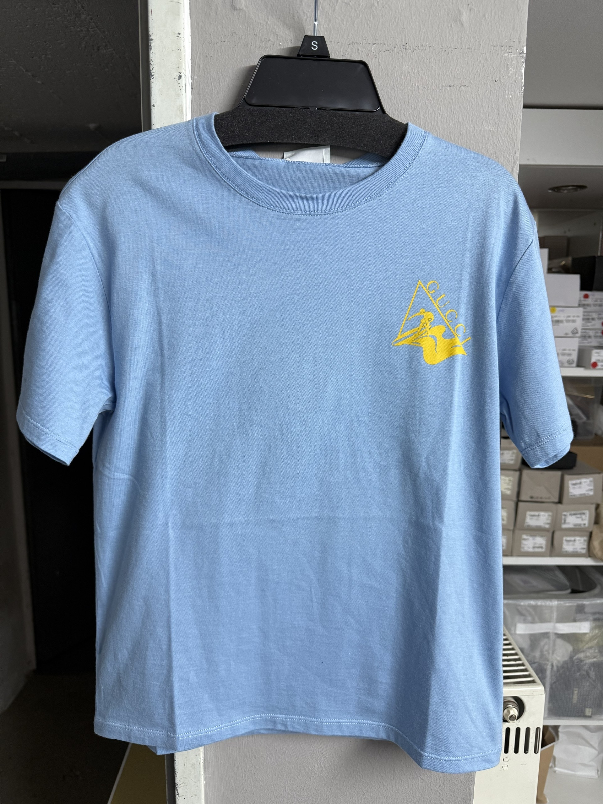 Áo phông kid GG xanh logo vàng - 575114