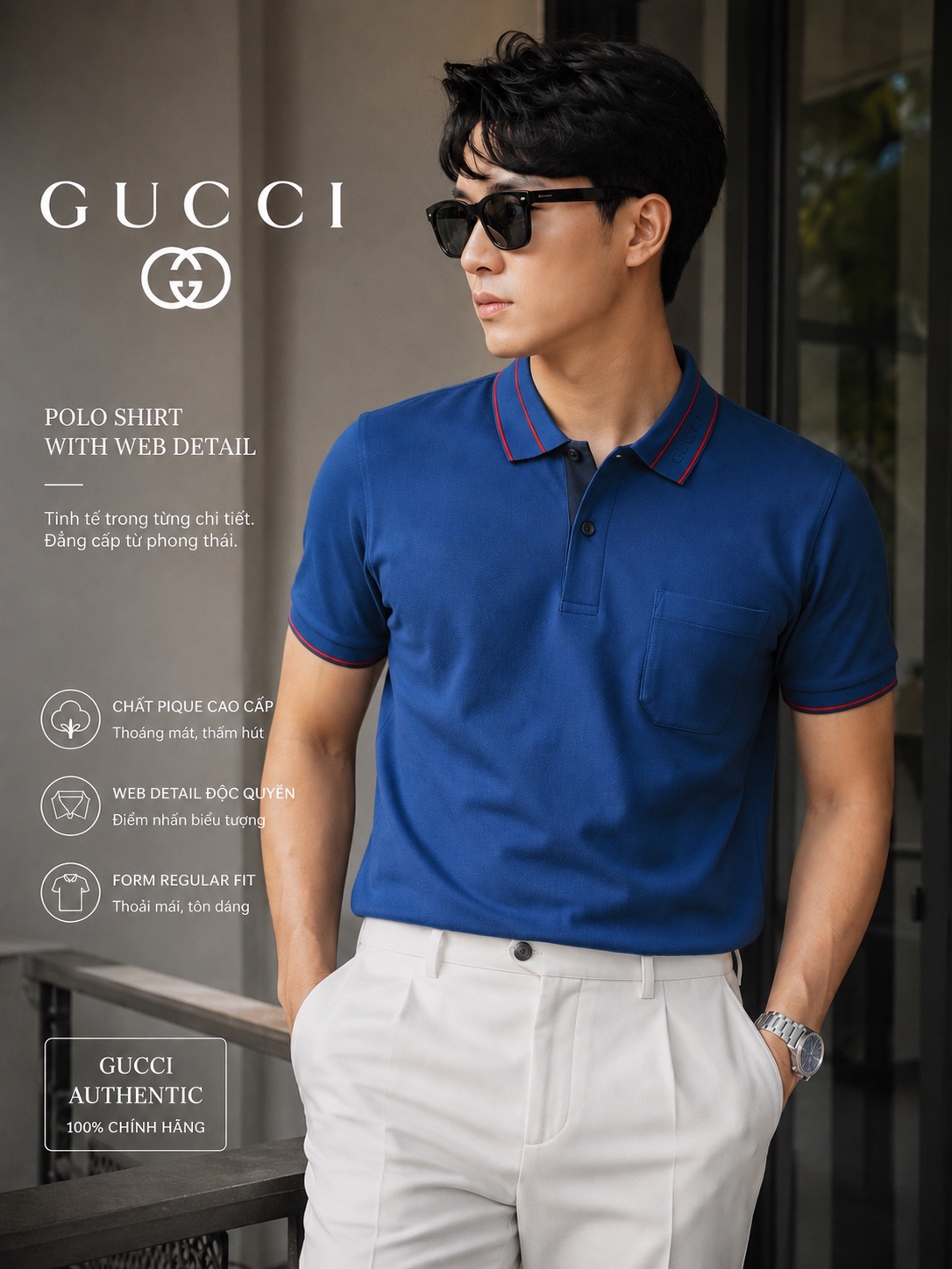 Áo polo GG xanh phối sọc đỏ-SNV- 784422
