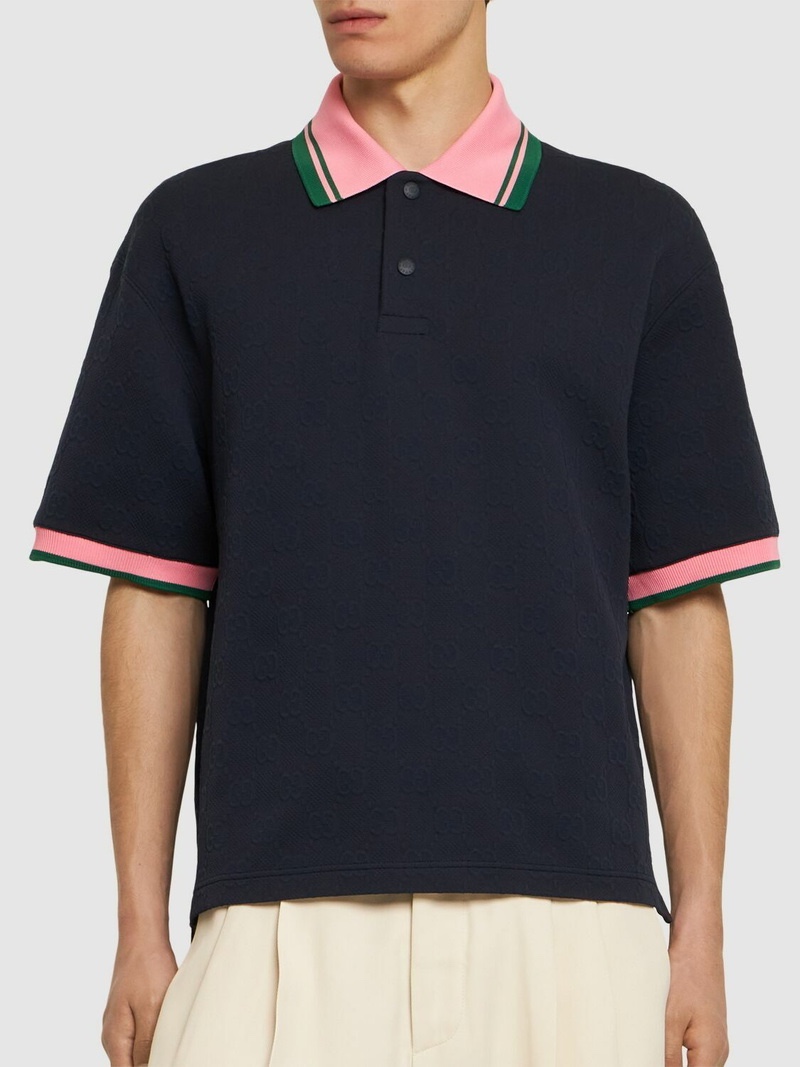 Áo polo nam GG xanh full logo cổ hồng - SNV - 768579