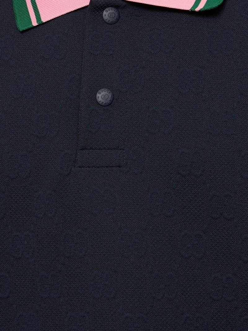 Áo polo nam GG xanh full logo cổ hồng - SNV - 768579
