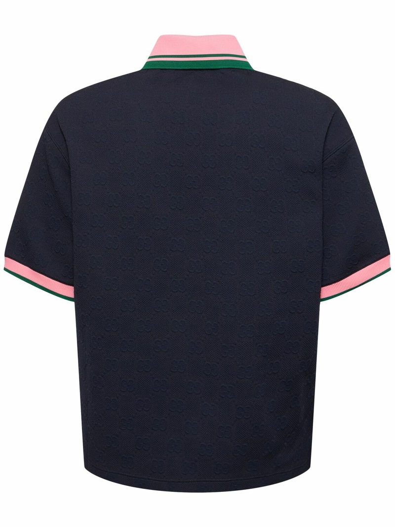 Áo polo nam GG xanh full logo cổ hồng - SNV - 768579