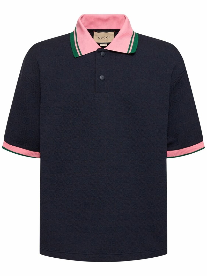 Áo polo nam GG xanh full logo cổ hồng - SNV - 768579
