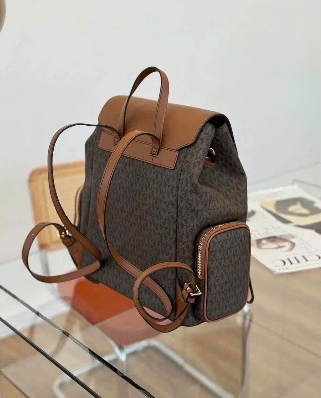 Balo MK Jet set item nâu full logo - 35T1GTTB6B - KT: 19/24*27*11