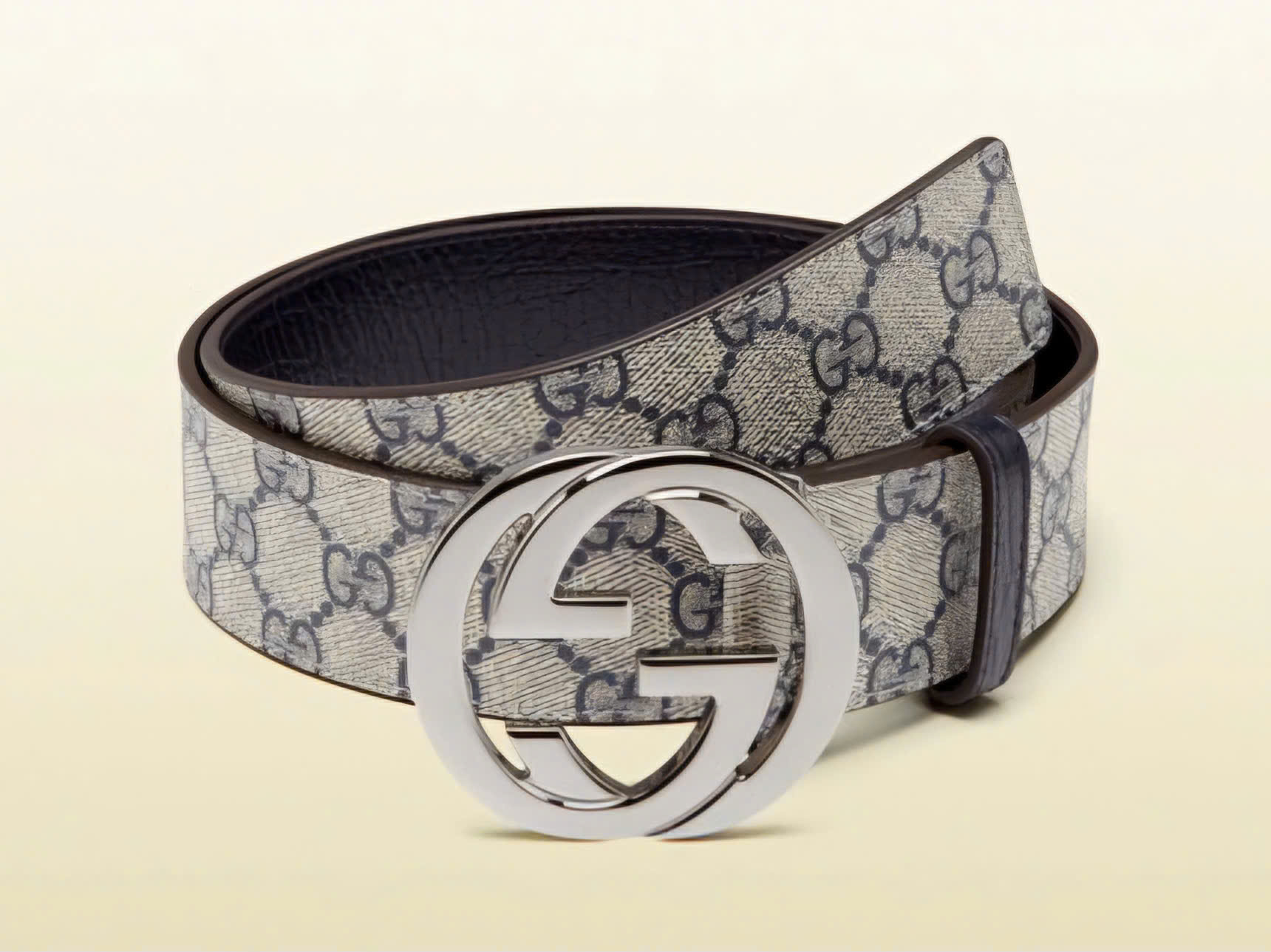 Belt GG Interlocking supreme canvas kem xanh, bảng 4cm (411924)