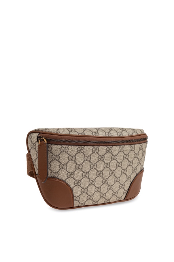 Belt bag GG nâu full logo viền da 821165