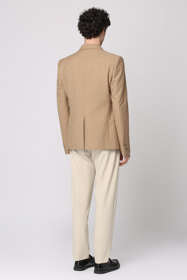 Blazer GG nam nâu logo nhạt - khuy tráng - SNV - 770384_ Hàng mẫu trình diễn