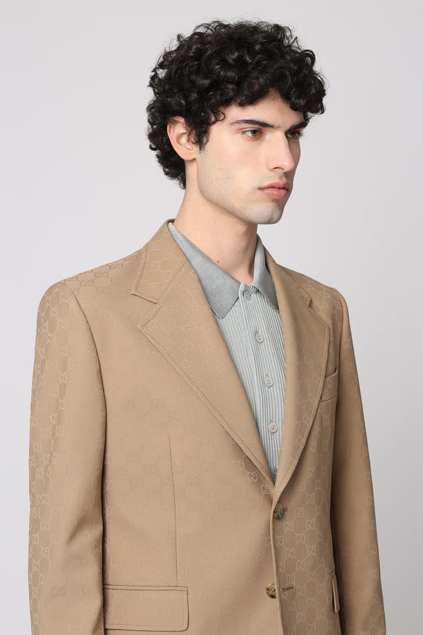 Blazer GG nam nâu logo nhạt - khuy tráng - SNV - 770384_ Hàng mẫu trình diễn