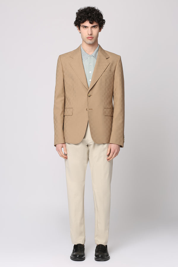 Blazer GG nam nâu logo nhạt - khuy tráng - SNV - 770384_ Hàng mẫu trình diễn