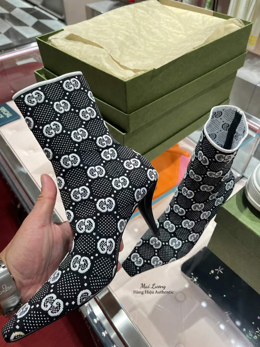 Boot GG Jersey Tom - đen phối trắng - 718378