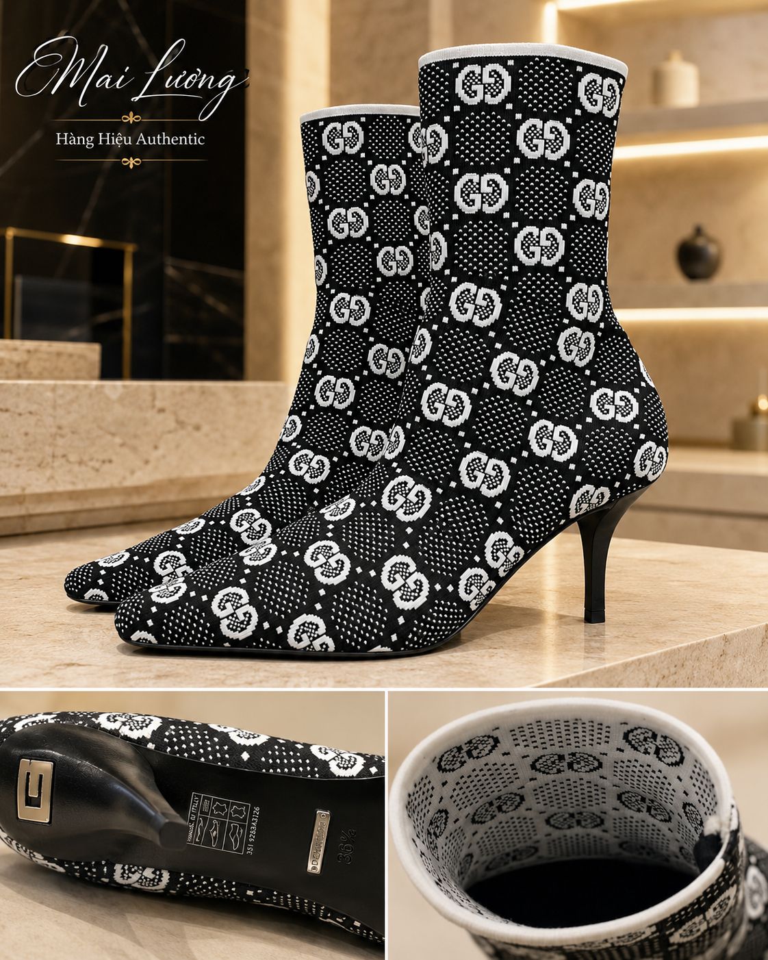 Boot GG Jersey Tom - đen phối trắng - 718378