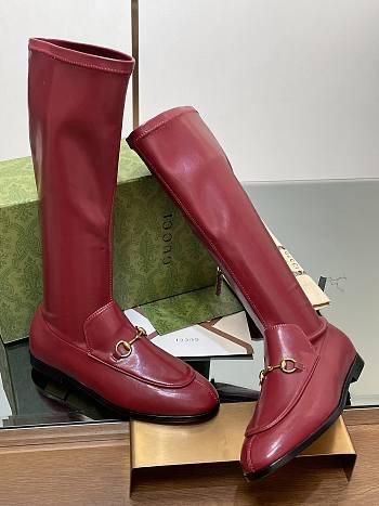 Boot GG cao cổ đỏ đô logo horsebit vàng- 827860