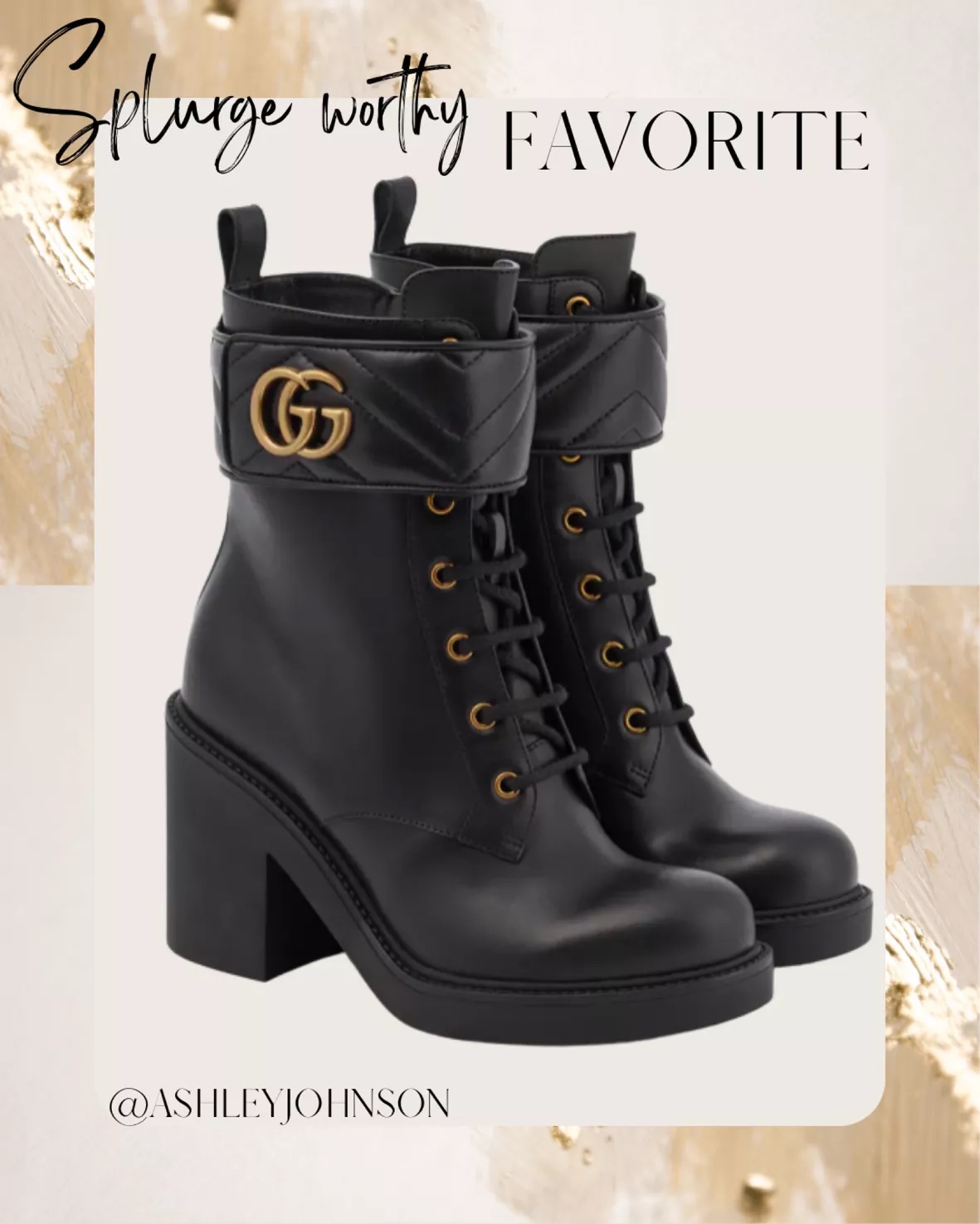 Boot GG strap matelasse đen logo vàng - cao 9p mũi 2p - SNV - 719849