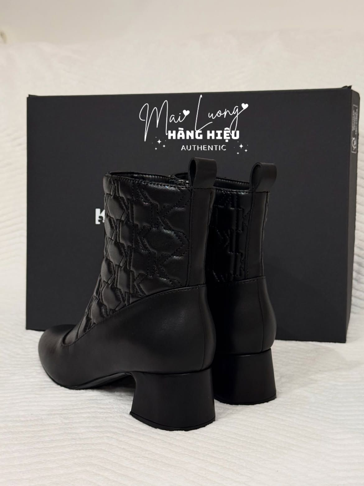 Boot Karl đen logo kéo khóa đế trụ 5p KL93040