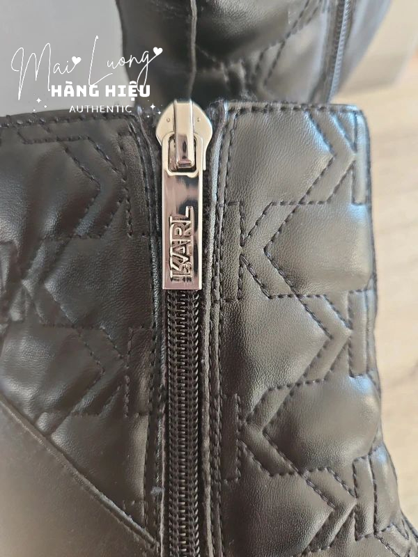 Boot Karl đen logo kéo khóa đế trụ 5p KL93040