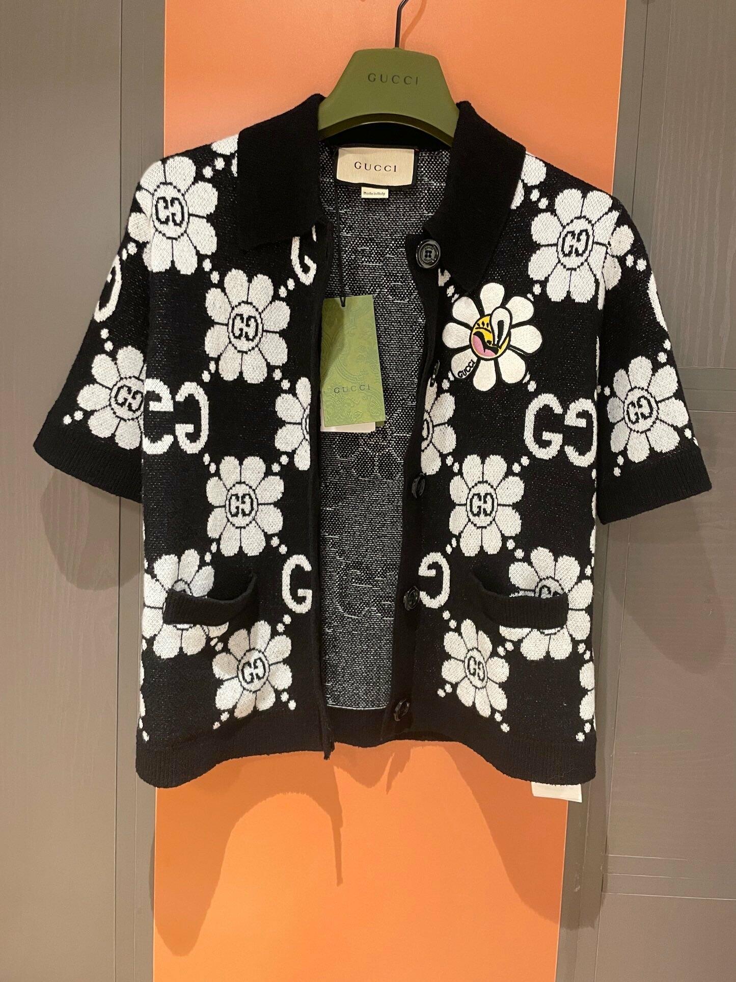 Cardigan GG đen logo hoạ tiết trắng - SNV - 782223